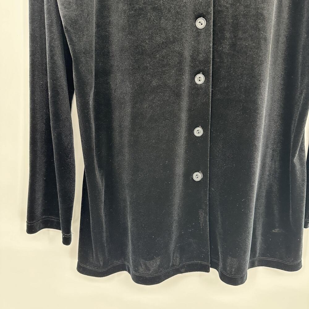 Impressions Black Velvet Button Front Tunic Top Womens L Soft Grunge Boho Glam - Picture 4 of 10